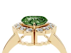 Fancy Green Heart Cut Diamond Halo Cluster Engagement Ring Set in Yellow gold with Solitaire Band and Prong Setting
