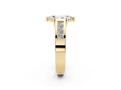 Marquise Cut Diamond Solitaire Ring Set in Yellow gold with Channel-Set Accent Stones and Prong Setting
