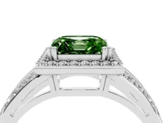 Fancy Green Asscher Cut Diamond Halo Ring Set in White gold with Double Pavé Split Shank