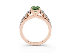 Fancy Green Oval Cut Diamond Solitaire Ring Set in Rose gold with Pavé-Set Band and Prong Setting