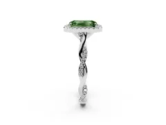 Fancy Green Emerald Cut Diamond Halo Twist Band Solitaire Ring Set in Silver with Prong Setting