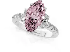 Fancy Pink Marquise Cut Diamond Three-Stone Pavé Ring Set in Silver with Prong Setting