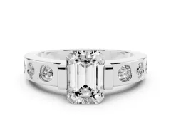Emerald Cut Diamond Channel-Set Band Ring Set in Silver with Bezel Prong Setting
