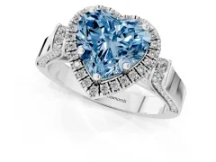 Fancy Blue Heart Cut Diamond Halo Ring Set in Silver with Twist Band and Pavé Accents