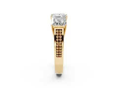 Princess Cut Diamond Three-Stone Ring Set in Yellow gold with Textured Band