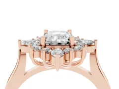 Emerald Cut Diamond Cluster Halo Ring Set in Rose gold with Marquise and Round Accents