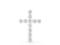 Bezel-Set Round Diamond Cross Pendant Set in Silver with Smooth Stone Frames