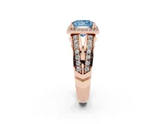 Fancy Blue Princess Cut Diamond Halo Ring Set in Rose gold with Double Pavé Split Shank