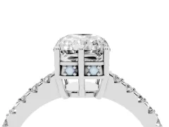 Radiant Cut Diamond Solitaire Engagement Ring Set in White gold with Pavé Band and Prong Setting