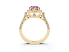 Fancy Pink Heart Cut Diamond Halo Ring Set in Yellow gold with Twist Band and Pavé Accents