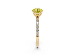 Fancy Yellow Round Cut Diamond Solitaire Engagement Ring Set in Yellow gold with Round Pavé Band and Prong Setting