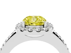 Fancy Yellow Cushion Cut Diamond Pavé Halo Ring Set in Silver with Prong Setting