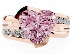 Fancy Pink Heart Cut Diamond Solitaire Ring Set in Rose gold with Channel Set Split Shank and Tension Prongs