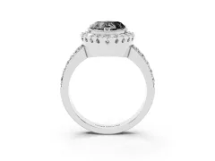 Fancy Black Heart Cut Diamond Halo Ring Set in Silver with Pavé Shank and Prong Setting