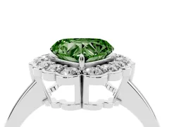 Fancy Green Heart Cut Diamond Halo Cluster Engagement Ring Set in Platinum with Solitaire Band and Prong Setting