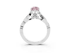 Fancy Pink Marquise Cut Diamond Vine Band Solitaire Ring Set in Silver with Milgrain Prong Setting