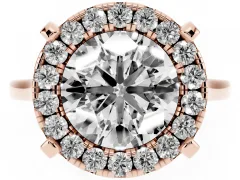 Round Cut Diamond Cluster Halo Solitaire Ring Set in Rose gold with Prong Setting