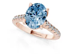 Fancy Blue Oval Cut Diamond Solitaire Ring Set in Rose gold with Brilliant Pavé Band and Prong Setting