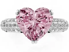 Fancy Pink Heart Cut Diamond Solitaire Ring Set in White gold with Multi-Row Round Pavé Band and Prong Setting