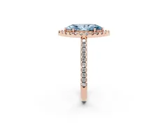Fancy Blue Marquise Cut Diamond Pavé Halo Ring Set in Rose gold with Prong Setting