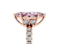 Fancy Pink Marquise Cut Diamond Three-Stone Pavé Ring Set in Rose gold with Prong Setting