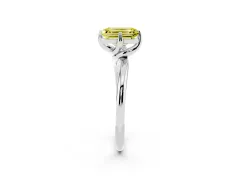 Fancy Yellow Emerald Cut Diamond Solitaire Engagement Ring Set in White gold with Classic Plain Band