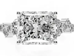 Radiant Cut Diamond Ring Set in Platinum with Scattered Round Accents