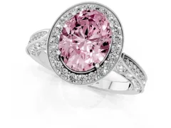 Fancy Pink Oval Cut Diamond Halo Engagement Ring Set in Silver with Accent Split Shank Band