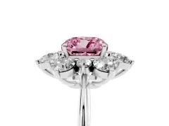 Fancy Pink Cushion Cut Diamond Cluster Halo Ring Set in White gold with Solitaire Band and Prong Setting