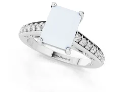 Radiant Cut Diamond Prong Set Solitaire Engagement Ring Set in Silver with Pavé Band