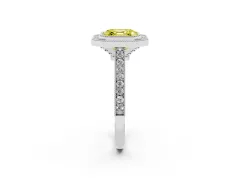 Fancy Yellow Asscher Cut Diamond Halo Milgrain Pavé Band Ring Set in Silver with Prong Setting