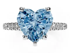 Fancy Blue Heart Cut Diamond Solitaire Ring Set in Silver with Brilliant Pavé Band and Prong Setting