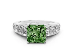 Fancy Green Princess Cut Diamond Pavé Engagement Ring Set in Platinum with Prong Setting