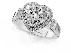 Heart Cut Diamond Halo Ring Set in Platinum with Twist Band and Pavé Accents