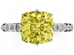 Fancy Yellow Cushion Cut Diamond Solitaire Engagement Ring Set in Silver with Pavé Band and Prong Setting