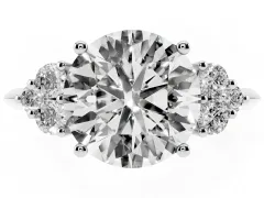 Round Cut Diamond Cluster Ring Set in White gold with Plain Band and Prong Setting