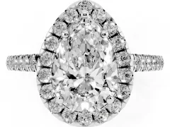 Pear Cut Diamond Pavé Halo Engagement Ring Set in Platinum with Pavé Band and Prong Setting