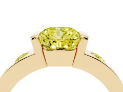 Fancy Yellow Cushion Cut Diamond Channel-Set Band Ring Set in Yellow gold with Bezel Prong Setting