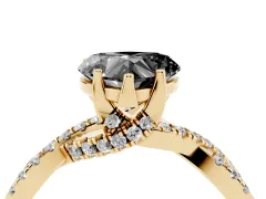 Fancy Black Heart Cut Diamond Twist Pavé Solitaire Engagement Ring Set in Yellow gold with Prong Setting