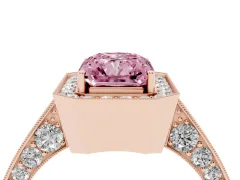 Fancy Pink Radiant Cut Diamond Halo Engagement Ring Set in Rose gold with Accent Split Shank Band