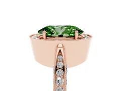 Fancy Green Oval Cut Diamond Halo Engagement Ring Set in Rose gold with Accent Split Shank Band