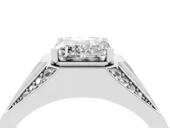 Emerald Cut Diamond Mens Ring Set in Silver with Baguette and Round Side Stones