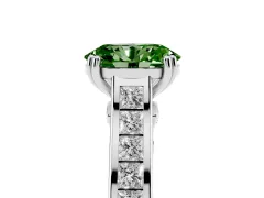 Fancy Green Oval Cut Diamond Channel Set Solitaire Engagement Ring Set in Platinum with Prong Setting