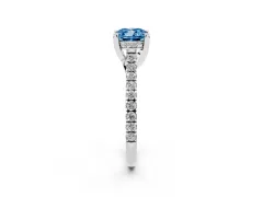 Fancy Blue Cushion Cut Diamond Solitaire Ring Set in Silver with Brilliant Pavé Band and Prong Setting