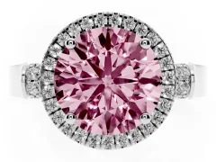 Fancy Pink Round Cut Diamond Halo Ring Set in Silver with Pavé-Lined Split Shank Band
