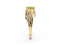 Fancy Yellow Emerald Cut Diamond Solitaire Ring Set in Yellow gold with Layered Twist Pavé Band