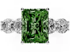 Fancy Green Radiant Cut Diamond Five-Stone Prong Set Ring Set in White gold with Classic Band
