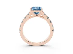 Fancy Blue Princess Cut Diamond Solitaire Ring Set in Rose gold with Cut-Down Micro Pavé Band and Prong Setting