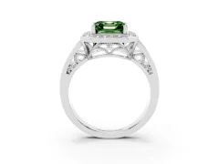 Fancy Green Asscher Cut Diamond Halo Ring Set in Platinum with Pavé and Bezel Accent Split Shank