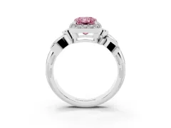 Fancy Pink Radiant Cut Diamond Halo Floral Band Ring Set in Silver with Prong Setting